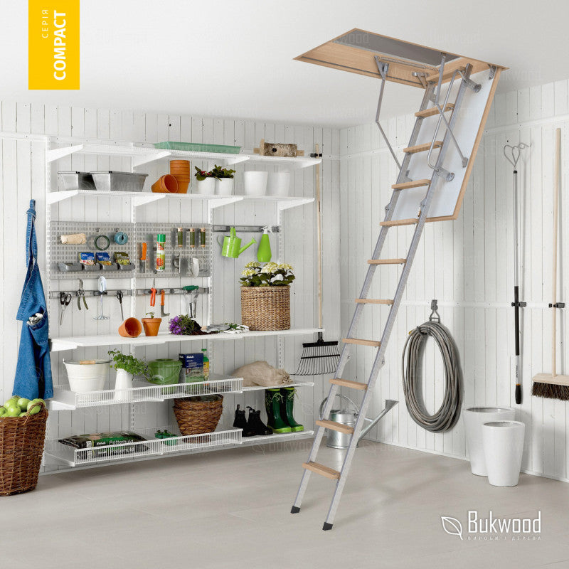 Лестница чердачная с утепленной крышкой Bukwood Compact Metal Standard 120x60