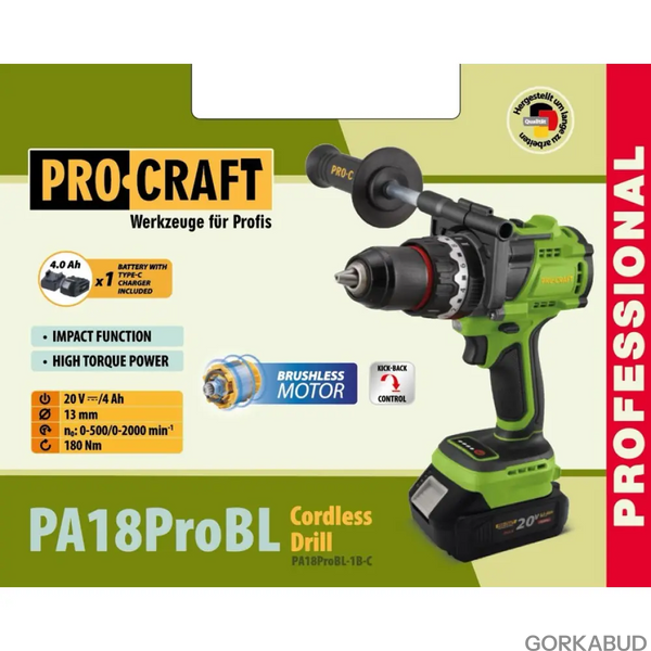 Шуруповерт аккумуляторный Procraft PA18ProBL (комплект с 1 АКБ и ЗУ) 001818 фото