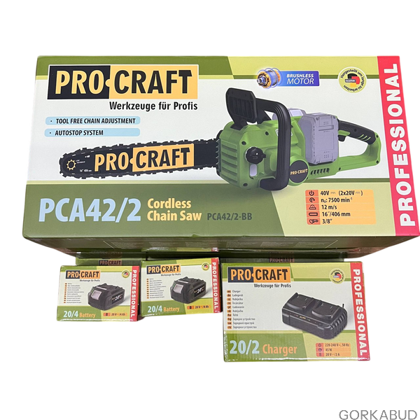 Акумуляторна ланцюгова пила Procraft PCA42/2 (з 2 АКБ 4А) 030422_1 фото